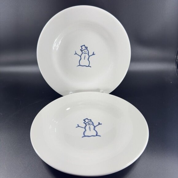 Pottery Barn Keepsake White Ceramic Dish Plate Set 2 Snowman Dishes Plates VTG - Picture 12 of 15